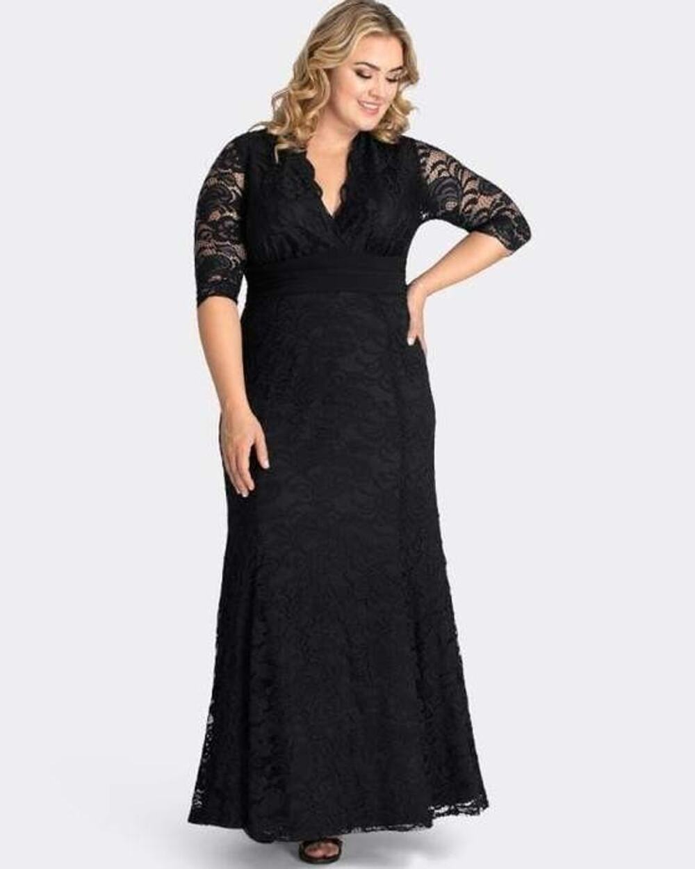 Kiyonna Maxi Dress 2X Black Lace Screen Siren Romantic Whimsigoth Party Gown